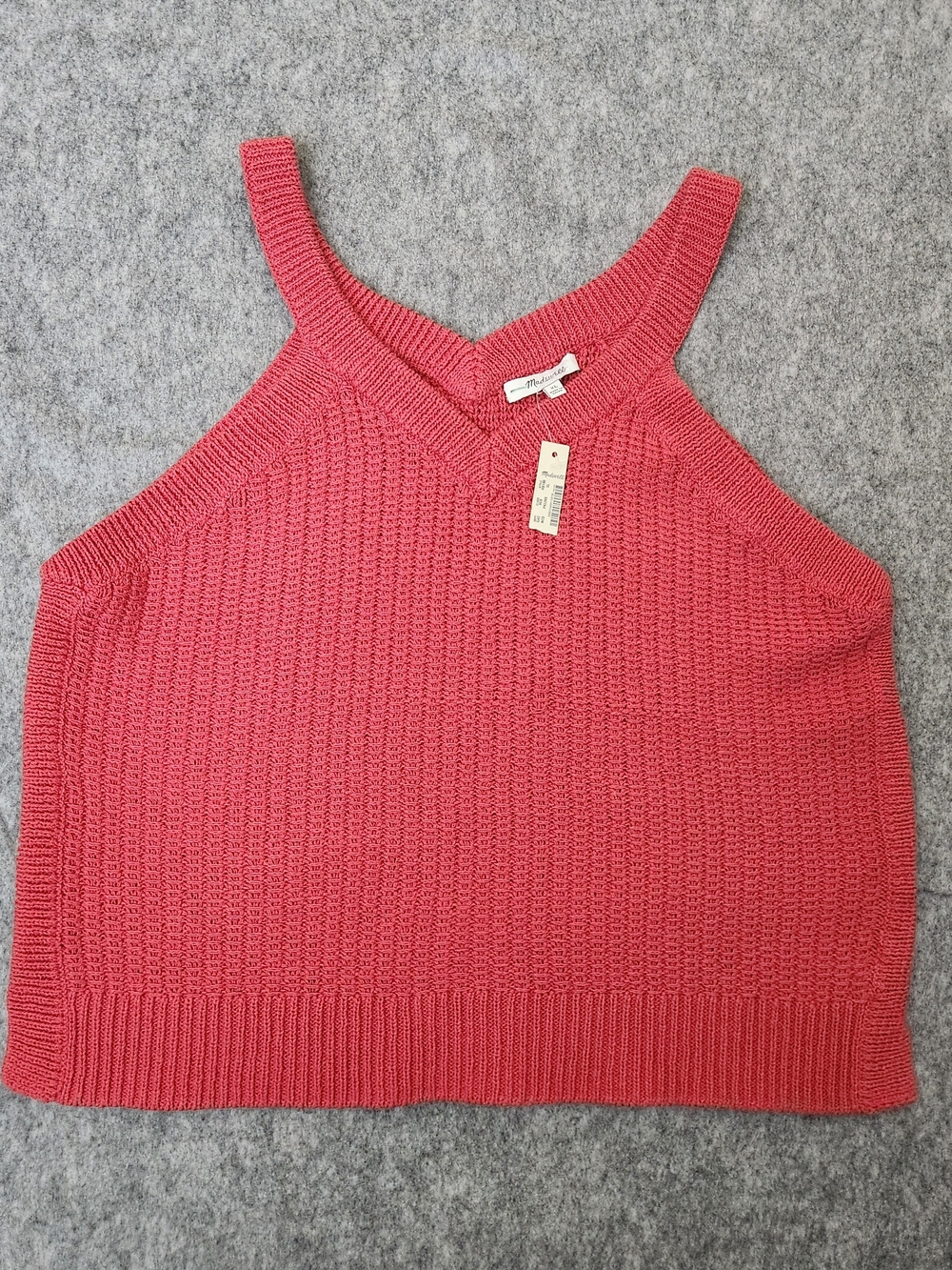 NWT Madewell Stockton Knit Sweater Tank Top Women's XL Brick Red Crochet Fairy